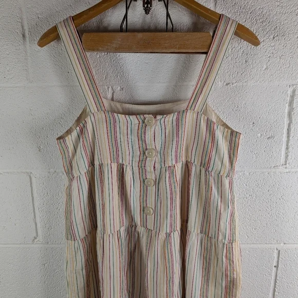 Madewell Dress Womens 4 White Ivory Rainbow Stripe Tiered Button Back Midi - Picture 2 of 7